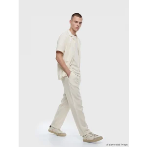 XSIDE Ekru Loose Fit Erkek Müslin Pantolon