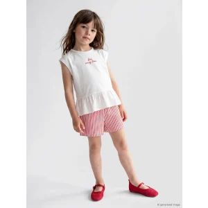 LCW Kids Ekru Baskılı Kız Çocuk Şortlu Takım