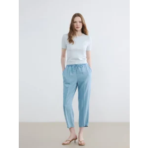 LCW Modest İndigo Beli Lastikli Mom Fit Kadın Jean Pantolon