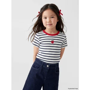 LCW Kids Lacivert Bisiklet Yaka Çizgili Kız Çocuk Tişört