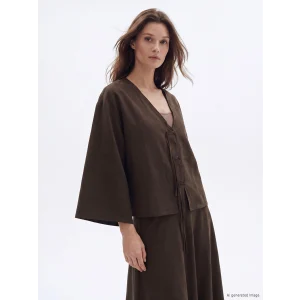 LCW Modest Kahverengi V Yaka Modal Dokulu Kadın Kimono