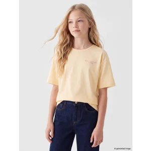 LCW Kids Sarı Bisiklet Yaka Baskılı Kız Çocuk Tişört
