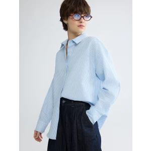 XSIDE Mavi Çizgili Oversize Poplin Kadın Gömlek