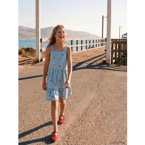 LCW Kids Mavi Kare Yaka Nakışlı Kız Çocuk Jean Elbise