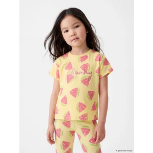 LCW Kids Sarı Simli Baskılı Kız Çocuk Tişört