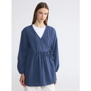 LCW Modest Lacivert Kruvaze Yaka Dokulu Kadın Kimono