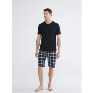 LC WAIKIKI Siyah Standart Kalıp Erkek Şortlu Pijama Takımı