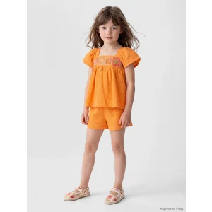LCW Kids Turuncu Nakışlı Kız Çocuk Bluz ve Şort Takım
