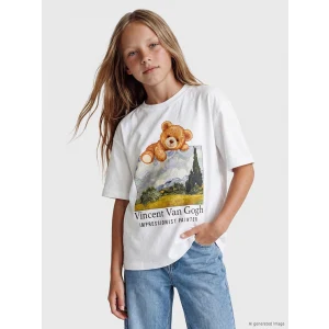 LCW Kids Beyaz Van Gogh Baskılı Kız Çocuk Tişört