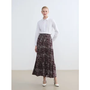 LCW Grace Bordo Beli Lastikli Desenli Etek