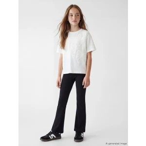 LCW Kids Siyah Beli Lastikli İspanyol Paça Kız Çocuk Tayt