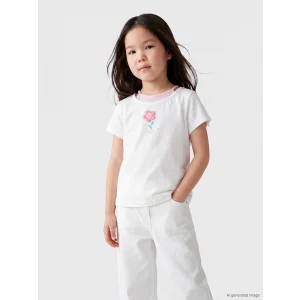 LCW Kids Beyaz Çiçek Nakışlı Kız Çocuk Tişört