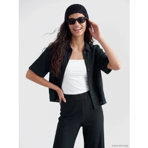 XSIDE Siyah Oversize Müslin Kadın Gömlek