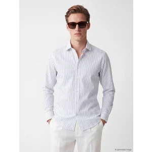 LCW BUSINESS Mavi Slim Fit Çizgili Erkek Gömlek