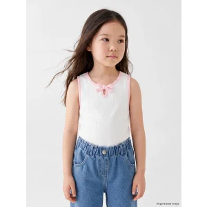 LCW Kids Beyaz Bisiklet Yaka Fiyonk Detaylı Kız Çocuk Atlet
