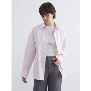 XSIDE Pembe Çizgili Oversize Poplin Kadın Gömlek