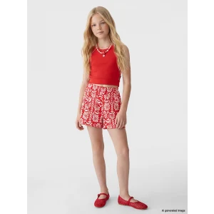 LCW Kids Kırmızı Beli Lastikli Çiçek Desenli Kız Çocuk Şort