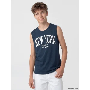 LCW Kids Petrol Bisiklet Yaka New York Baskılı Erkek Çocuk Atlet