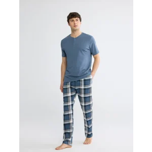 LC WAIKIKI İndigo Regular Fit Ekose Erkek Pijama Takım