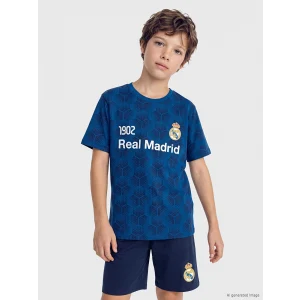 LCW Kids Mavi Real Madrid Baskılı Erkek Çocuk Şortlu Pijama Takımı