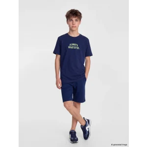 LCW Kids Lacivert Erkek Çocuk Slogan Baskılı Şortlu Takım
