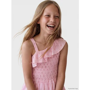 LCW Kids Pembe Tek Omuzlu Desenli Fırfırlı Kız Çocuk Elbise