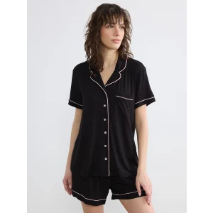 LCW DREAM Siyah Gömlek Yaka Kadın Şortlu Pijama Takımı