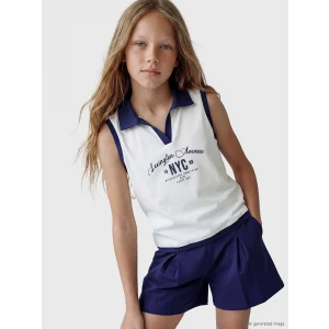 LCW Kids Beyaz Polo Yaka NYC Baskılı Kız Çocuk Atlet