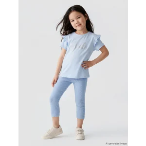 LCW Kids Mavi Simli Baskılı Kız Çocuk Taytlı Takım