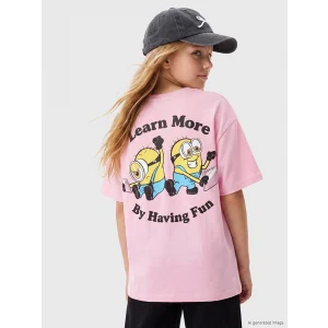 LCW Kids Pembe Bisiklet Yaka Minions Baskılı Kız Çocuk Tişört