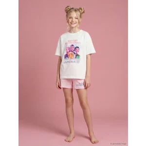 LCW Kids Ekru K-pop Demon Hunters Baskılı Kız Çocuk Şortlu Pijama Takım