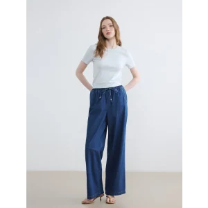LCW Modest İndigo Beli Lastikli Wideleg Kadın Jean Pantolon