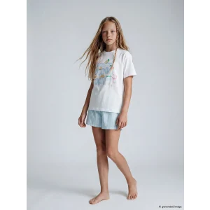 LCW Kids Ekru Kız Çocuk Baskılı Şortlu Pijama Takım