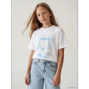 LCW Kids Beyaz Kısa Kollu Bisiklet Yaka Baskılı Kız Çocuk Tişört