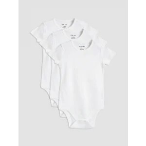 LCW baby Beyaz Bisiklet Yaka Kız Bebek Çıtçıtlı Body 3lü
