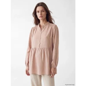 LCW Modest Pembe Büzgülü Kadın Müslin Tunik