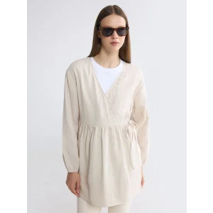 LCW Modest Gri Kruvaze Yaka Dokulu Kadın Kimono