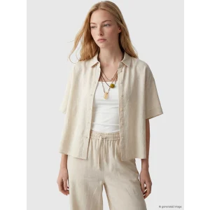 XSIDE Bej Oversize Keten Karışımlı Kadın Gömlek