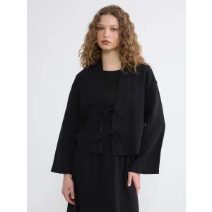 LCW Modest Siyah Şal Yaka Oversize Kadın Kimono