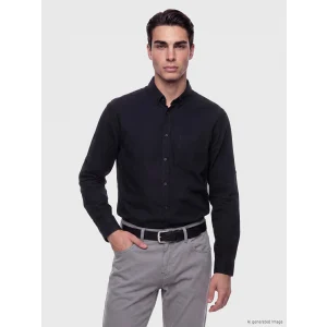 LCWAIKIKI Classic Siyah Regular Fit Keten Karışımlı Erkek Gömlek