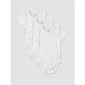 LCW baby Beyaz Bisiklet Yaka Kız Bebek Çıtçıtlı Body 3lü
