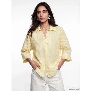 LCW Vision Sarı Çizgili Oversize Poplin Kadın Gömlek