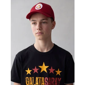 LCW Kids Siyah Bisiklet Yaka Galatasaray Baskılı Erkek Çocuk Tişört