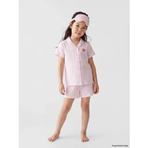 LCW Kids Pembe Gömlek Yaka Kız Çocuk Şortlu Pijama Takımı