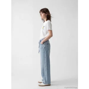 XSIDE Mavi Beli Lastikli Wideleg Kadın Jean Pantolon