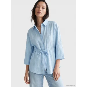 LCW EVERYDAY Mavi Çizgili Oversize Armürlü Kadın Gömlek