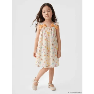 LCW Kids Bej Fiyonklu Çiçek Desenli Kız Çocuk Elbise