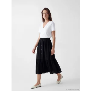 LCW Grace Siyah Beli Lastikli Dokulu Etek
