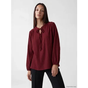 LCW EVERYDAY Bordo Bağlamalı Yaka Büzgülü Dokulu Bluz