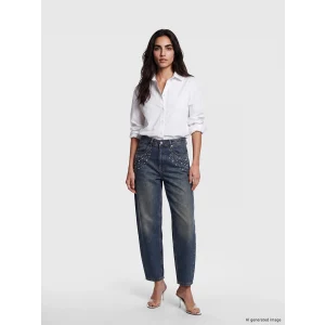 LCW Jeans İndigo Barrel Fit Taşlı Kadın Jean Pantolon